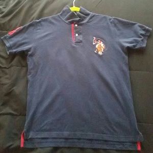 Red and blue short sleeve button shirt